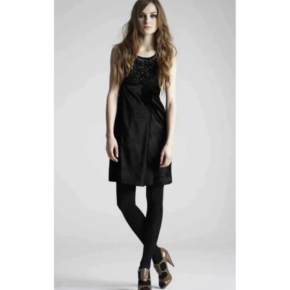 Matthew Williamson Black Velvet Jeweled Beaded Crystal Mini Dress Black size 6